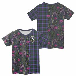 ScotsTee Shop Scottish Hunter (Hunterston) Family Crest Tartan T-shirt Scottish Thistle Flower Half Style