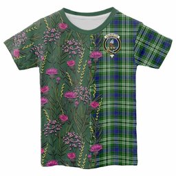 ScotsTee Shop Scottish Haliburton Family Crest Tartan T-shirt Scottish Thistle Flower Half Style