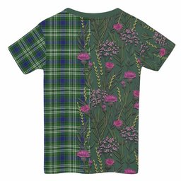 ScotsTee Shop Scottish Haliburton Family Crest Tartan T-shirt Scottish Thistle Flower Half Style
