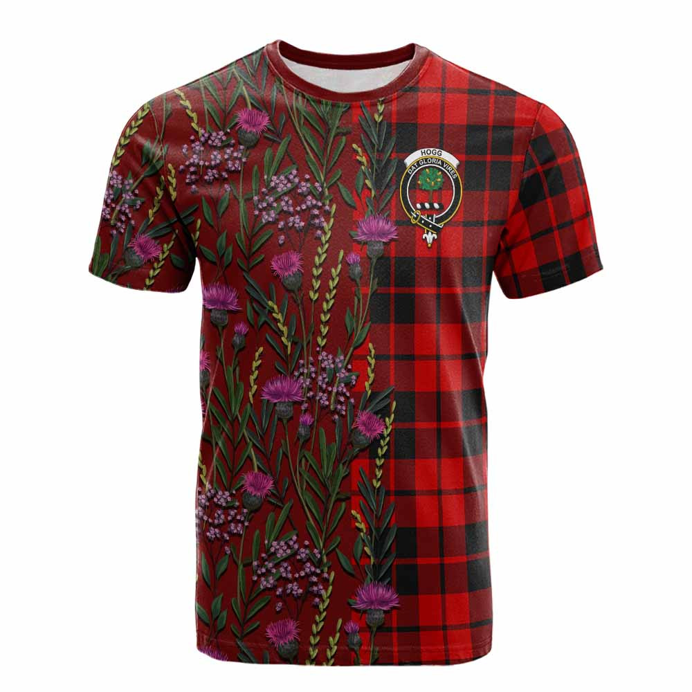 ScotsTee Shop Scottish Hogg (Hog) Family Crest Tartan T-shirt Scottish Thistle Flower Half Style