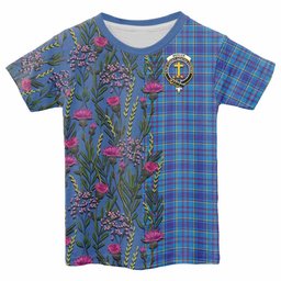 ScotsTee Shop Scottish Mercer Family Crest Tartan T-shirt Scottish Thistle Flower Half Style