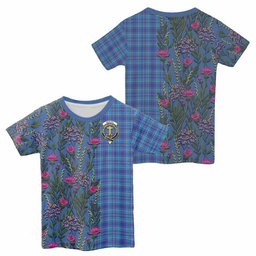 ScotsTee Shop Scottish Mercer Family Crest Tartan T-shirt Scottish Thistle Flower Half Style