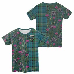ScotsTee Shop Scottish Kirkpatrick Family Crest Tartan T-shirt Scottish Thistle Flower Half Style