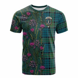 ScotsTee Shop Scottish Kirkpatrick Family Crest Tartan T-shirt Scottish Thistle Flower Half Style