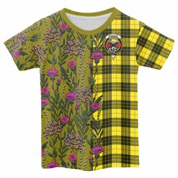 ScotsTee Shop Scottish MacLeod (McLeod) Family Crest Tartan T-shirt Scottish Thistle Flower Half Style