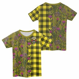 ScotsTee Shop Scottish MacLeod (McLeod) Family Crest Tartan T-shirt Scottish Thistle Flower Half Style