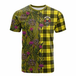 ScotsTee Shop Scottish MacLeod (McLeod) Family Crest Tartan T-shirt Scottish Thistle Flower Half Style