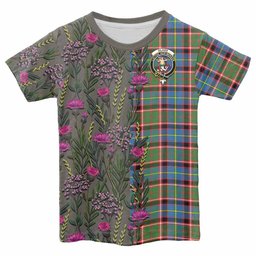 ScotsTee Shop Scottish Glass Family Crest Tartan T-shirt Scottish Thistle Flower Half Style