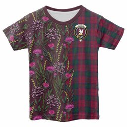 ScotsTee Shop Scottish Lindsay Family Crest Tartan T-shirt Scottish Thistle Flower Half Style