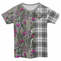 ScotsTee Shop Scottish Glendinning Family Crest Tartan T-shirt Scottish Thistle Flower Half Style