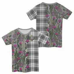 ScotsTee Shop Scottish Glendinning Family Crest Tartan T-shirt Scottish Thistle Flower Half Style
