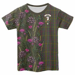 ScotsTee Shop Scottish Hall Family Crest Tartan T-shirt Scottish Thistle Flower Half Style