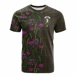 ScotsTee Shop Scottish Hall Family Crest Tartan T-shirt Scottish Thistle Flower Half Style