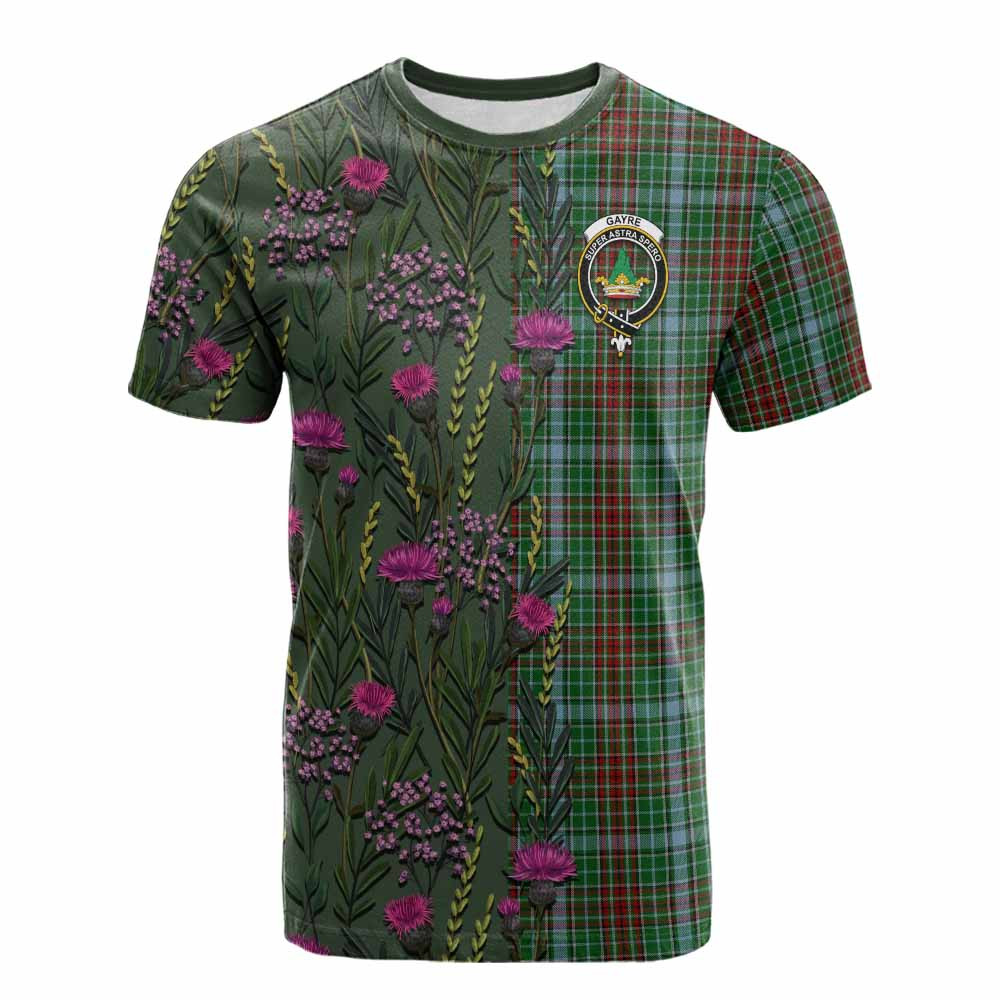 ScotsTee Shop Scottish Gayre Family Crest Tartan T-shirt Scottish Thistle Flower Half Style