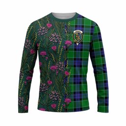 ScotsTee Shop Scottish Monteith Family Crest Tartan T-shirt Scottish Thistle Flower Half Style