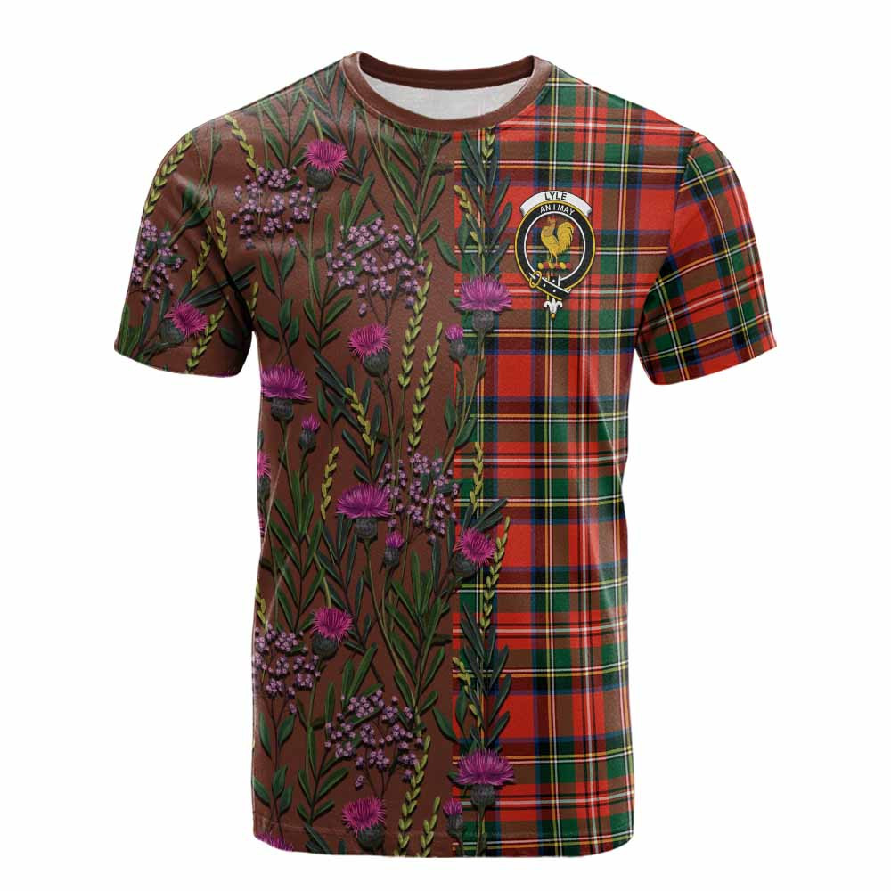 ScotsTee Shop Scottish Lyle Family Crest Tartan T-shirt Scottish Thistle Flower Half Style