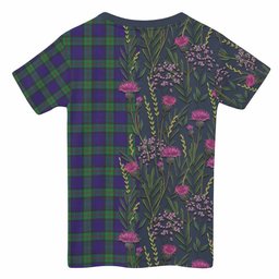 ScotsTee Shop Scottish MacKinlay (McKinlay) Family Crest Tartan T-shirt Scottish Thistle Flower Half Style