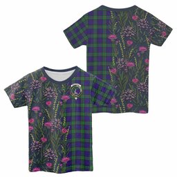 ScotsTee Shop Scottish MacKinlay (McKinlay) Family Crest Tartan T-shirt Scottish Thistle Flower Half Style