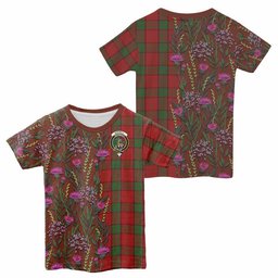 ScotsTee Shop Scottish Maxwell Family Crest Tartan T-shirt Scottish Thistle Flower Half Style
