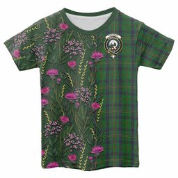 ScotsTee Shop Scottish Kennedy Family Crest Tartan T-shirt Scottish Thistle Flower Half Style