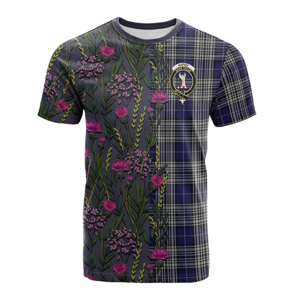 ScotsTee Shop Scottish Napier Family Crest Tartan T-shirt Scottish Thistle Flower Half Style