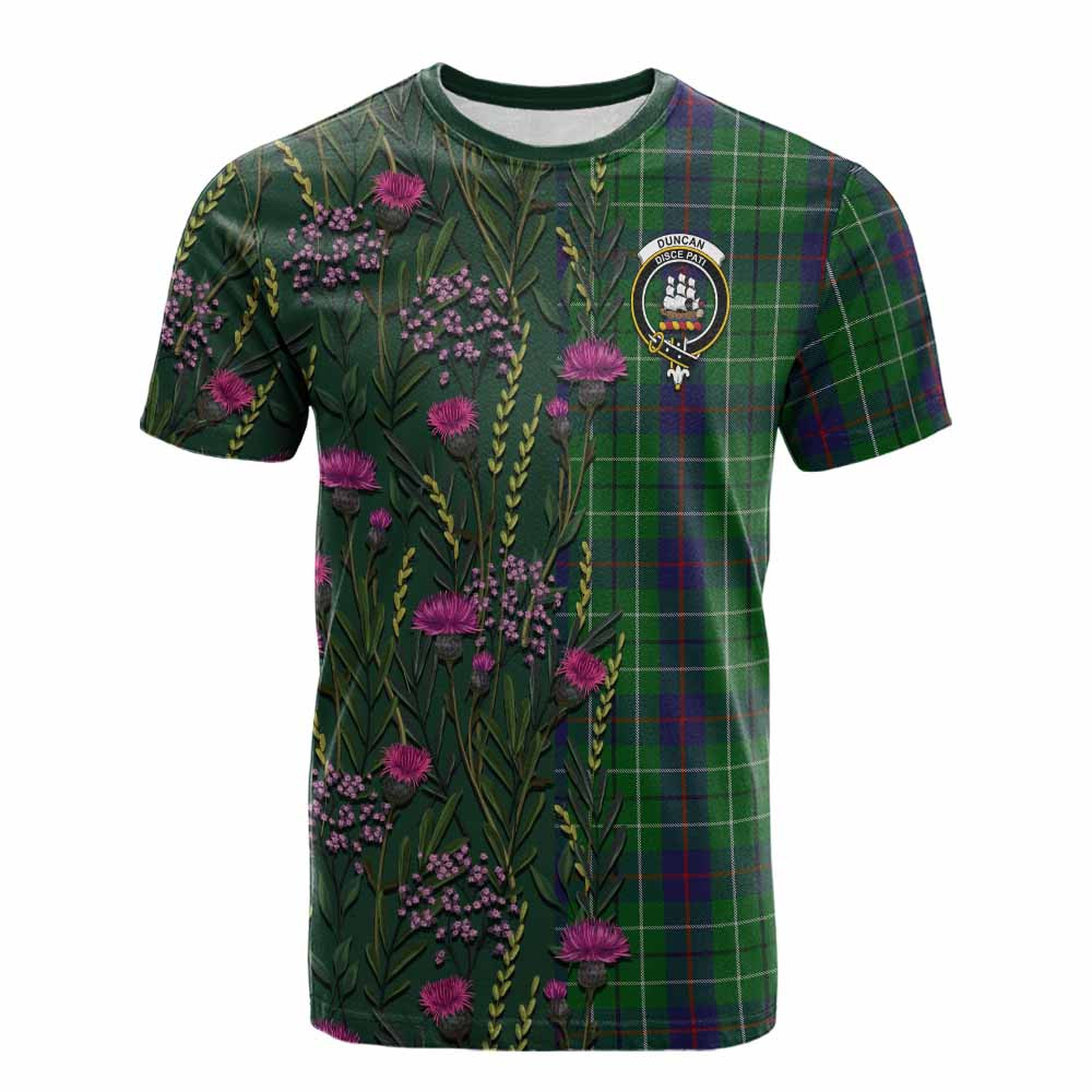 ScotsTee Shop Scottish Duncan Family Crest Tartan T-shirt Scottish Thistle Flower Half Style