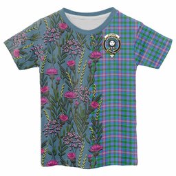 ScotsTee Shop Scottish Pitcairn Family Crest Tartan T-shirt Scottish Thistle Flower Half Style