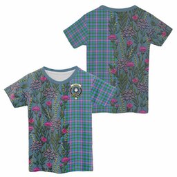 ScotsTee Shop Scottish Pitcairn Family Crest Tartan T-shirt Scottish Thistle Flower Half Style
