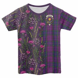 ScotsTee Shop Scottish Wardlaw Family Crest Tartan T-shirt Scottish Thistle Flower Half Style
