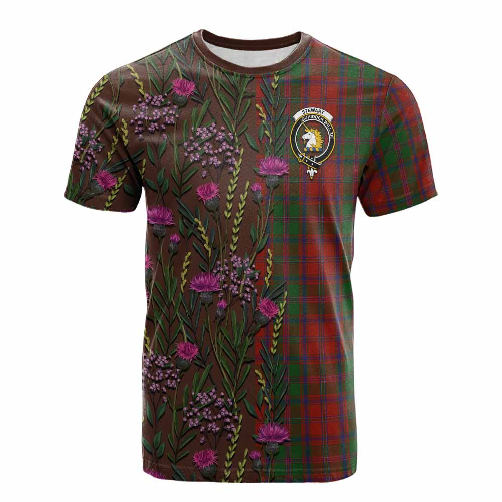 ScotsTee Shop Scottish Stewart (Stuart) of Appin Family Crest Tartan T-shirt Scottish Thistle Flower Half Style