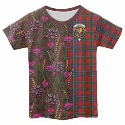 ScotsTee Shop Scottish Sinclair Family Crest Tartan T-shirt Scottish Thistle Flower Half Style