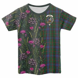 ScotsTee Shop Scottish Skene Family Crest Tartan T-shirt Scottish Thistle Flower Half Style