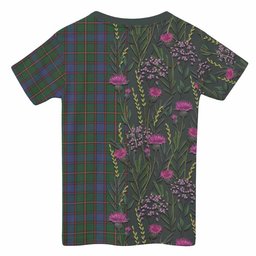 ScotsTee Shop Scottish Skene Family Crest Tartan T-shirt Scottish Thistle Flower Half Style