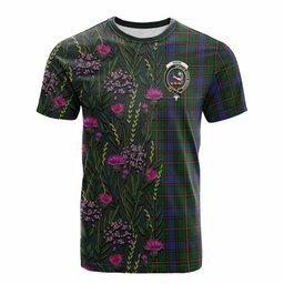 ScotsTee Shop Scottish Skene Family Crest Tartan T-shirt Scottish Thistle Flower Half Style