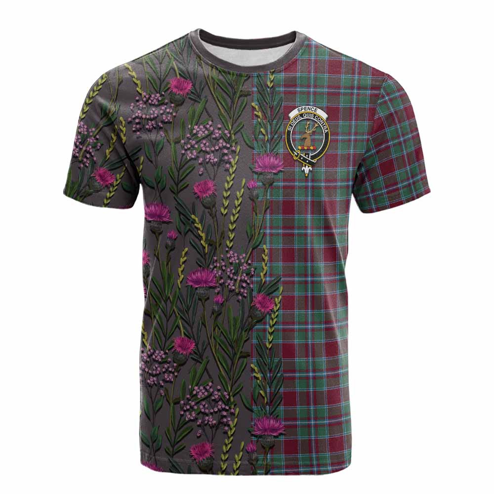 ScotsTee Shop Scottish Spence (Spens) Family Crest Tartan T-shirt Scottish Thistle Flower Half Style