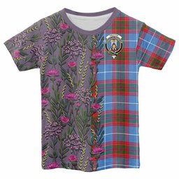 ScotsTee Shop Scottish Preston Family Crest Tartan T-shirt Scottish Thistle Flower Half Style