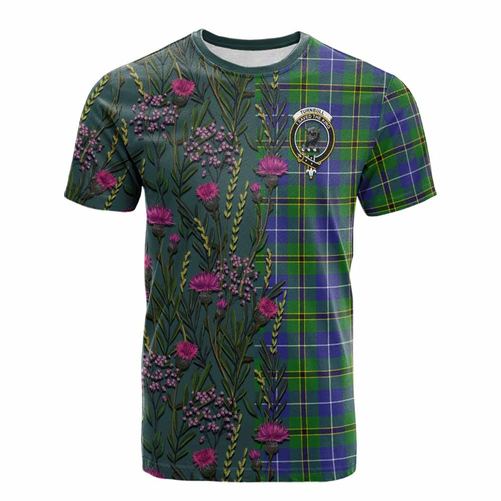 ScotsTee Shop Scottish Turnbull Family Crest Tartan T-shirt Scottish Thistle Flower Half Style