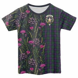ScotsTee Shop Scottish Urquhart Family Crest Tartan T-shirt Scottish Thistle Flower Half Style