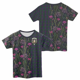 ScotsTee Shop Scottish Urquhart Family Crest Tartan T-shirt Scottish Thistle Flower Half Style