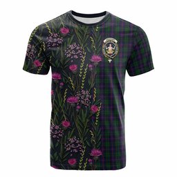 ScotsTee Shop Scottish Urquhart Family Crest Tartan T-shirt Scottish Thistle Flower Half Style