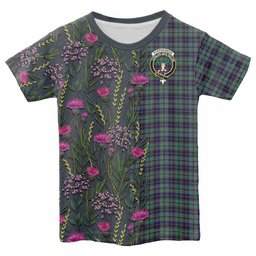 ScotsTee Shop Scottish Stephenson (Stevenson) Family Crest Tartan T-shirt Scottish Thistle Flower Half Style