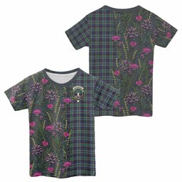 ScotsTee Shop Scottish Stephenson (Stevenson) Family Crest Tartan T-shirt Scottish Thistle Flower Half Style