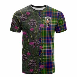 ScotsTee Shop Scottish Whitefoord Family Crest Tartan T-shirt Scottish Thistle Flower Half Style