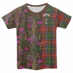 ScotsTee Shop Scottish Somerville Family Crest Tartan T-shirt Scottish Thistle Flower Half Style