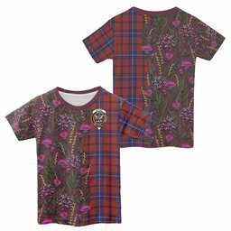 ScotsTee Shop Scottish Wishart Family Crest Tartan T-shirt Scottish Thistle Flower Half Style
