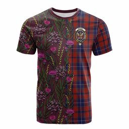 ScotsTee Shop Scottish Wishart Family Crest Tartan T-shirt Scottish Thistle Flower Half Style