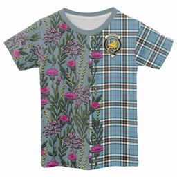 ScotsTee Shop Scottish Thompson (Thomson) Family Crest Tartan T-shirt Scottish Thistle Flower Half Style