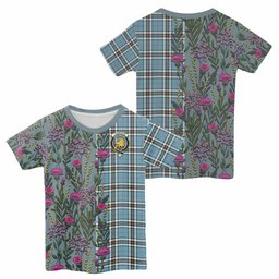 ScotsTee Shop Scottish Thompson (Thomson) Family Crest Tartan T-shirt Scottish Thistle Flower Half Style