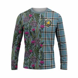 ScotsTee Shop Scottish Thompson (Thomson) Family Crest Tartan T-shirt Scottish Thistle Flower Half Style