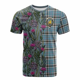 ScotsTee Shop Scottish Thompson (Thomson) Family Crest Tartan T-shirt Scottish Thistle Flower Half Style